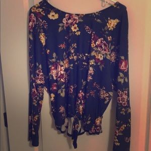 Floral Long Sleeve Cross Back Shirt